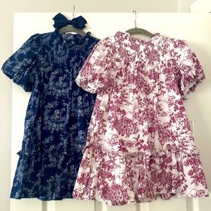 Set of Two Janie and Jack Girls Puff Sleeve Toile Dresses size 5 years